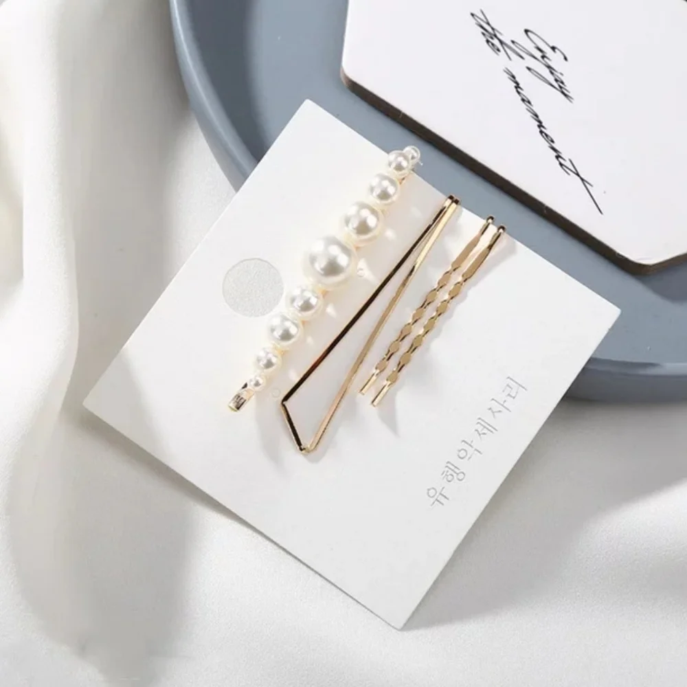 4 Piece Gold Metal and Cream Faux Pearl Hairpins Cute Hair Statement Accessories